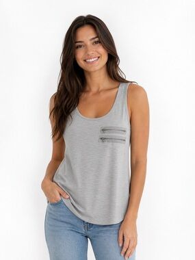 Women's Sleeveless Zip-Pocket Tank Top - Gray